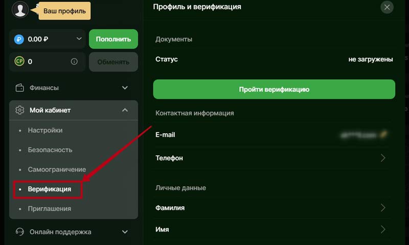 Меню профиля Меню профиля